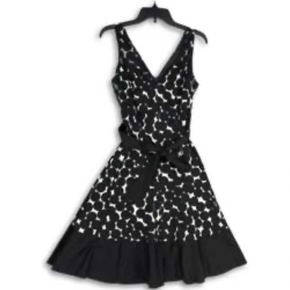 Jones Wear Black/White Polka Dot Pin Up V-Neckline Rockabilly Dress Plus Sz.16W